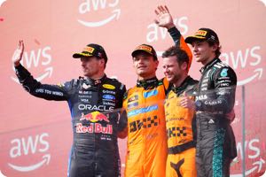 Max Verstappen, Lando Norris, Kyle Moreira, McLaren mechanic, Kimi Antonelli