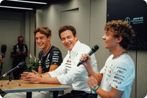 George Russell, Toto Wolff, Andrea Kimi Antonelli