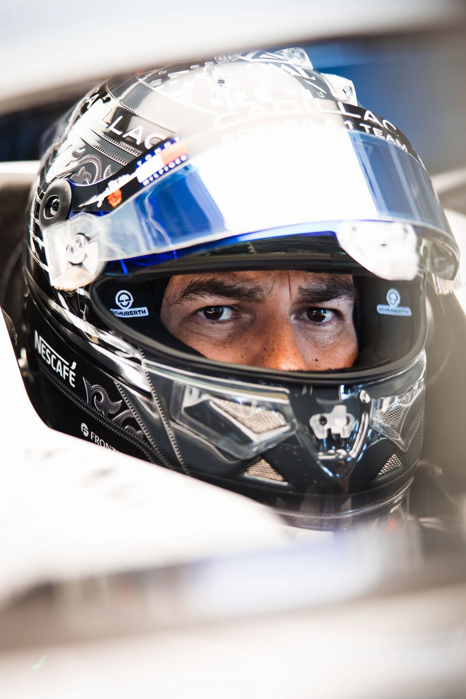Sergio Perez in Cadillac race helmet ahead of the 2026 United States Grand Prix